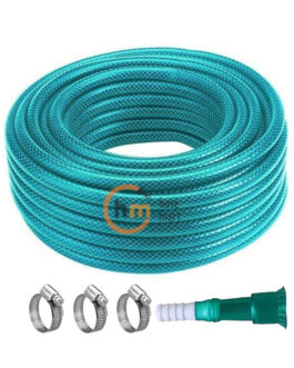 HOSEMART 1/2″ Inch Garden Hose PVC Plastic Braided Reinforced Heavy Duty Flexible Water Pipe Durable Hose Working Pressure 7 Bars With 3 Nos Clamps And Connector